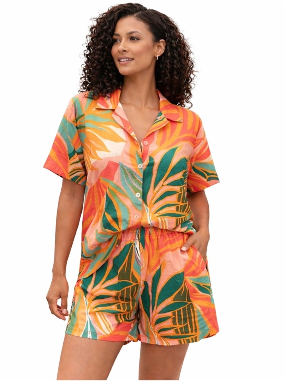 Vitamin A Tropical Linen Blend Resort 2 Piece Shirt & Shorts Set XL Coastal
